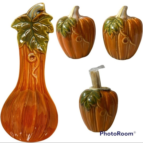 Pumpkin Toothpick Holder Autumn Thanksgiving Hand Painted Kitchen Ceramic - Picture 4 of 5
